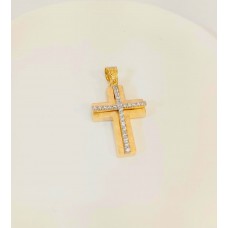 ΓΥΝΑΙΚΕΙΟΣ ΣΤΑΥΡΟΣ ΧΡΥΣΟ ΚΑΤΩ ΛΕΥΚΟ (ΠΕΤΡΕΣ ΖΙΡΓΚΟΝ) ΠΑΝΩ K14 CRWG90